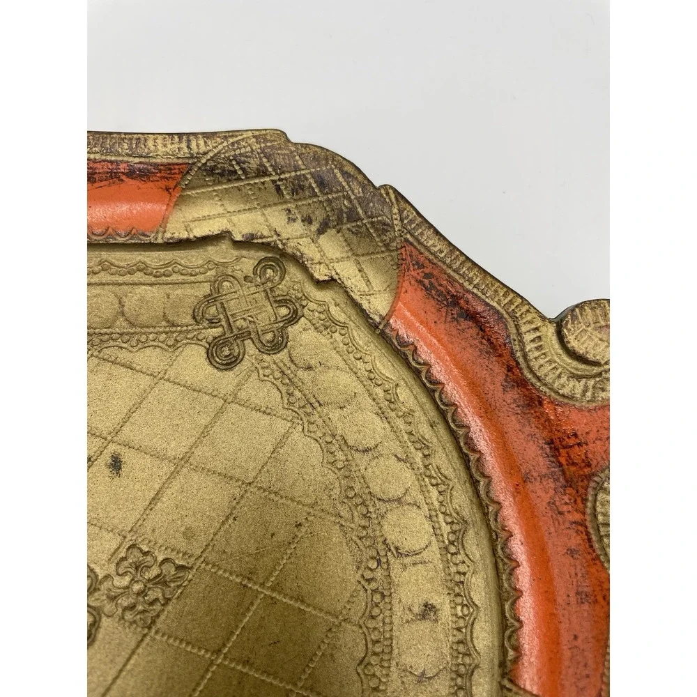 Vintage Italian‎ Florentine Gilt Toleware Orange Gold 9x14